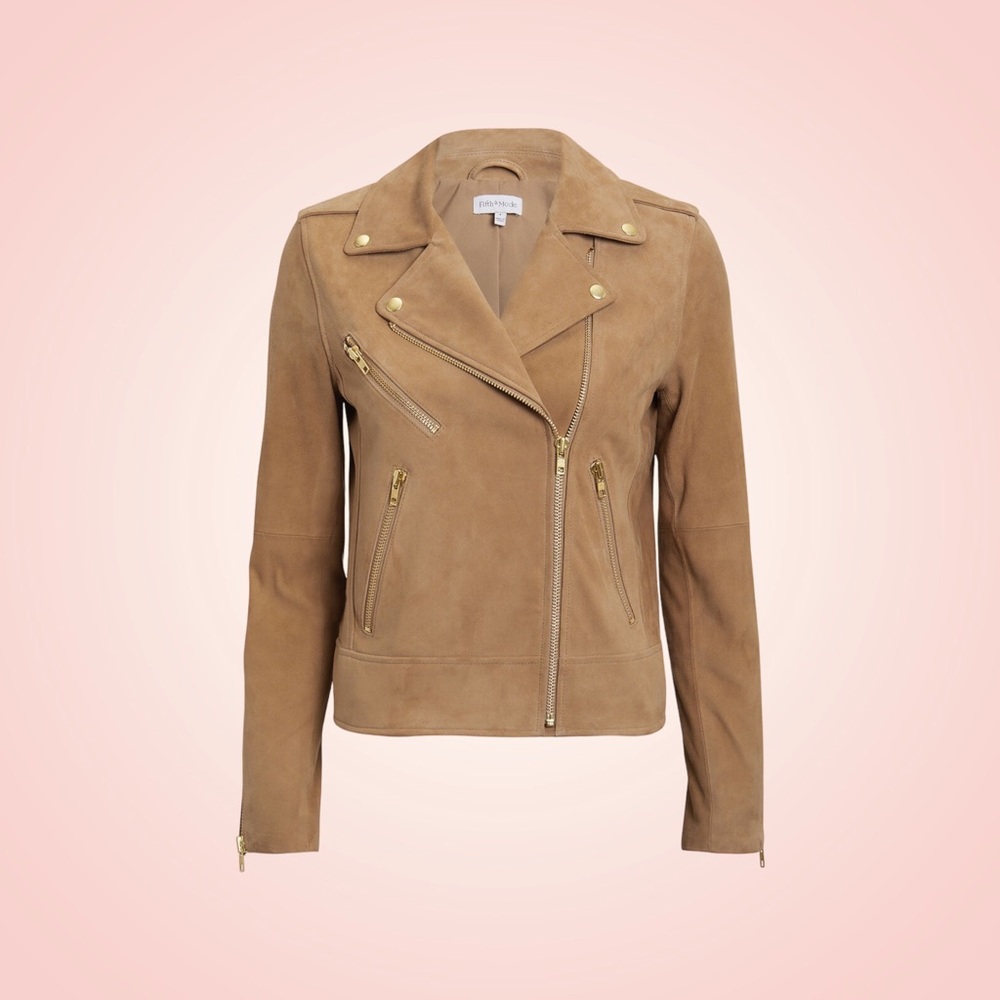 FIFTH & MODE INTERMIX Brown Suede Frances Moto Jacket  (Sz 0)